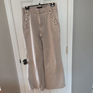 White House Black Market Tan Trousers Jolie Buttons Size 8 Wide Leg High Rise